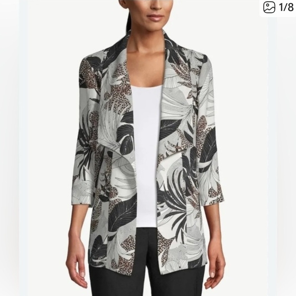 Chico's Black and White Floral Blazer